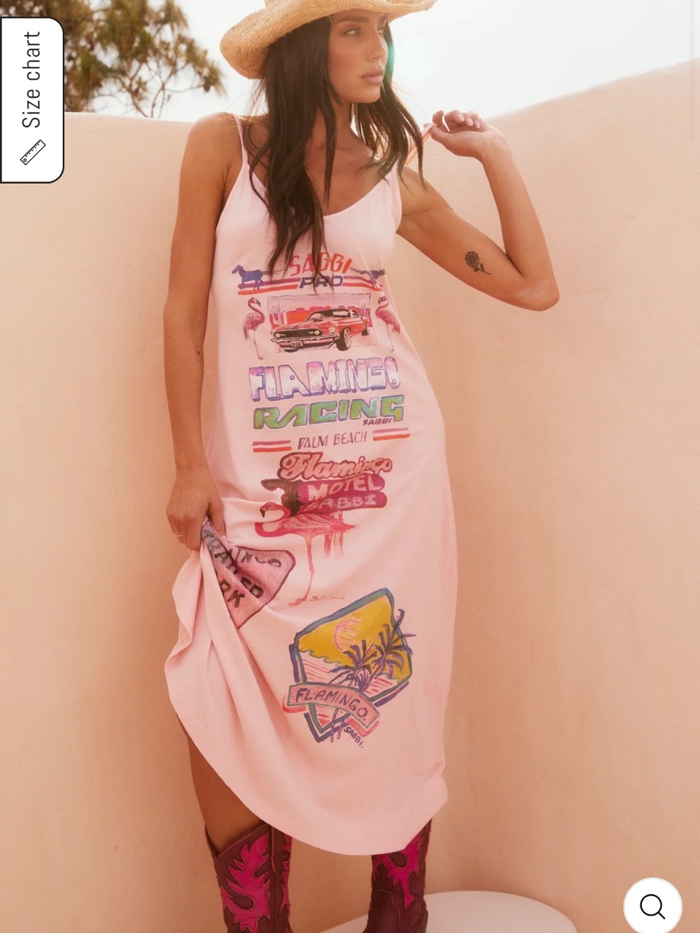 Sabbi Flamingo Racing Light Pink Graphic Slip Maxi Dress